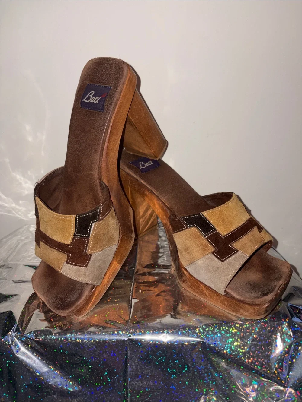 Women’s Brown Suede Multi-Tone Platform Mules